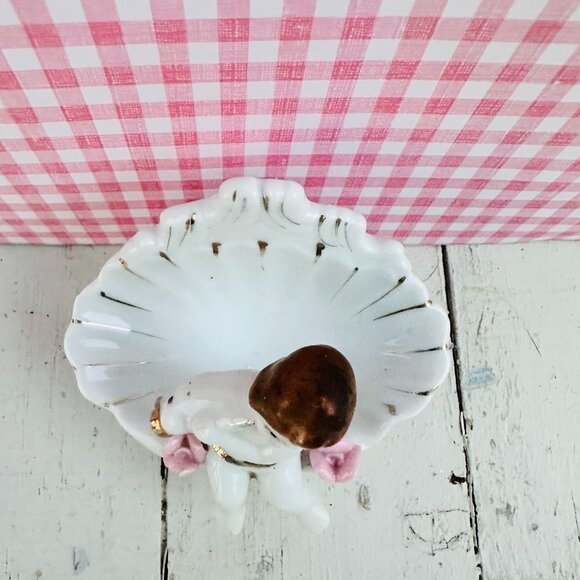 Vintage Cherub Jewelry Dish Angel Figurine Vintage Valentine's Day Decor - Picture 4 of 11